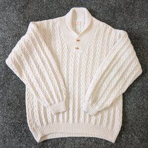 XXL classic cream colored cable knit sweater, fisherman aran handknit